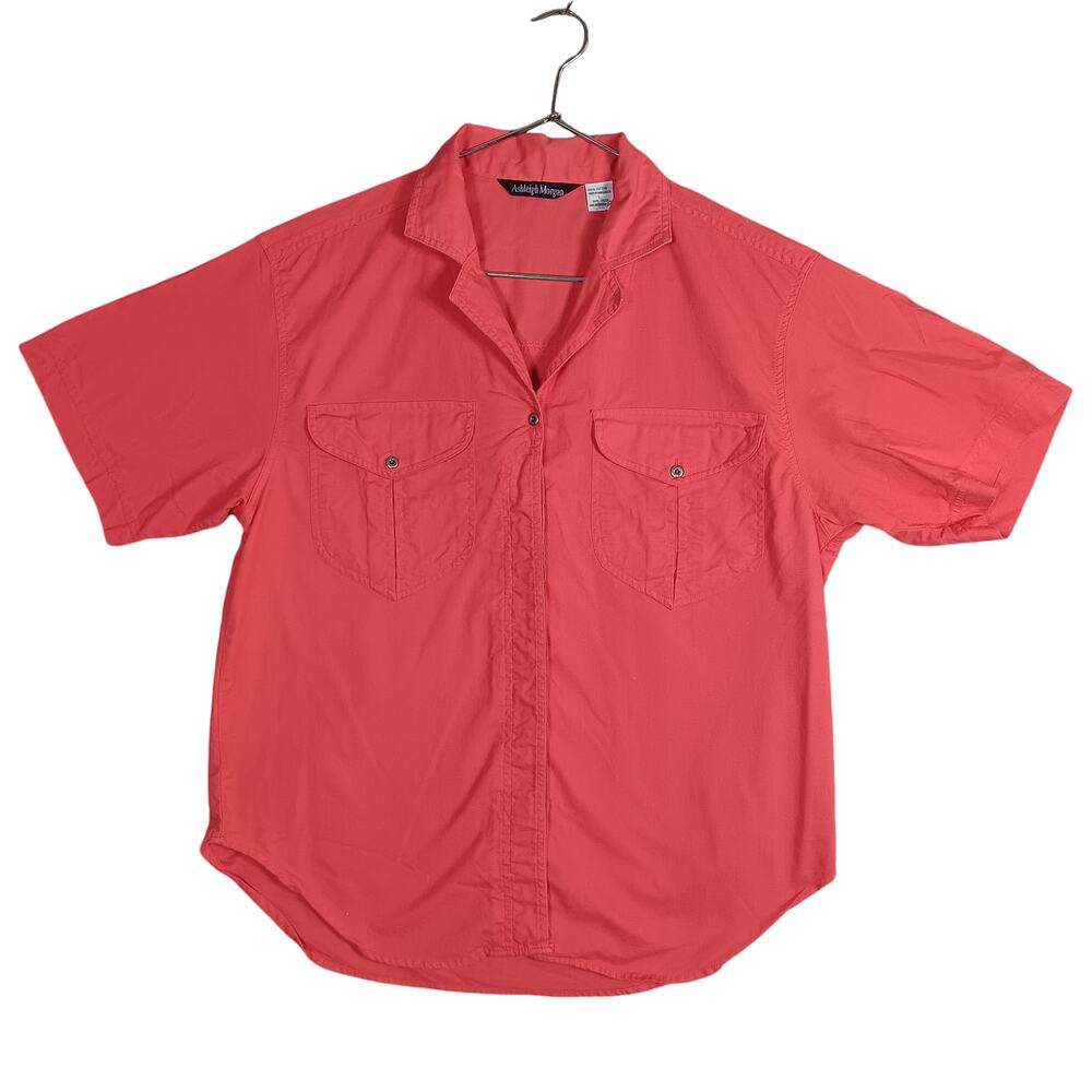 Ashleigh Morgan Orange Button Down Shirt Size Large Short Sleeve Front Pockets